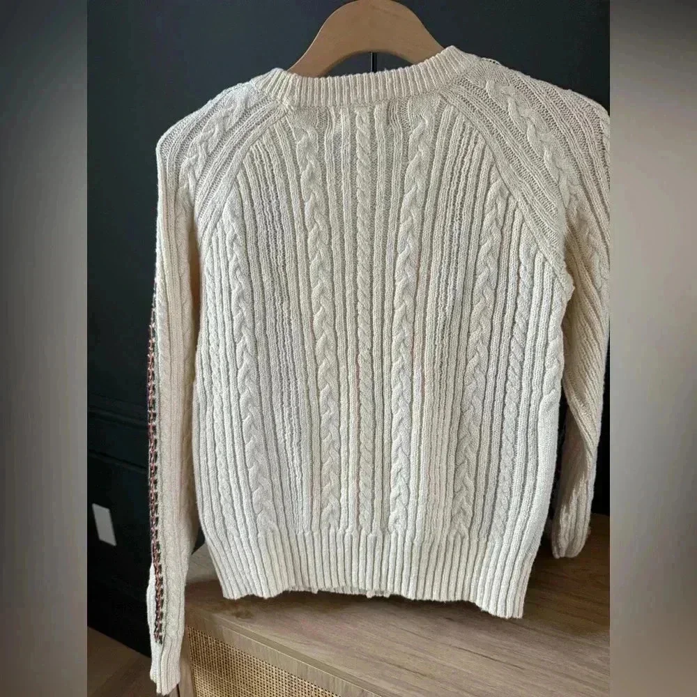 NWOT JCREW x The Reeds Cable knit crew sweater with retro stripe stitch XSmall - Picture 4 of 4